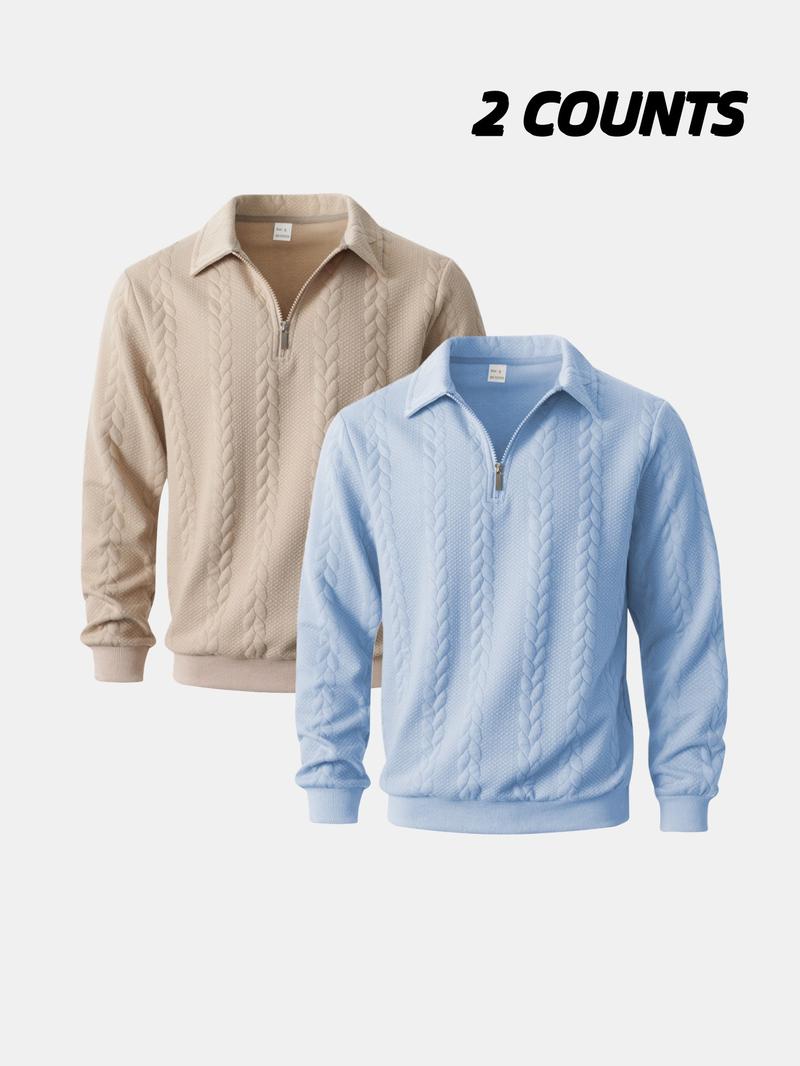 2-Pack Men's Half-Zip Pullover Sweaters, Cable Knit Collared Tops, Soft Warm Casual Long-Sleeve Outfits for Fall/Winter Daily Wear & Fashion Styles