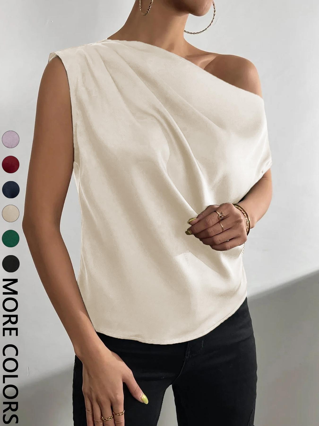 Women's Plain Blouse, Chic Casual One Shoulder Top for Daily Wear, Ladies Clothes for All Seasons
