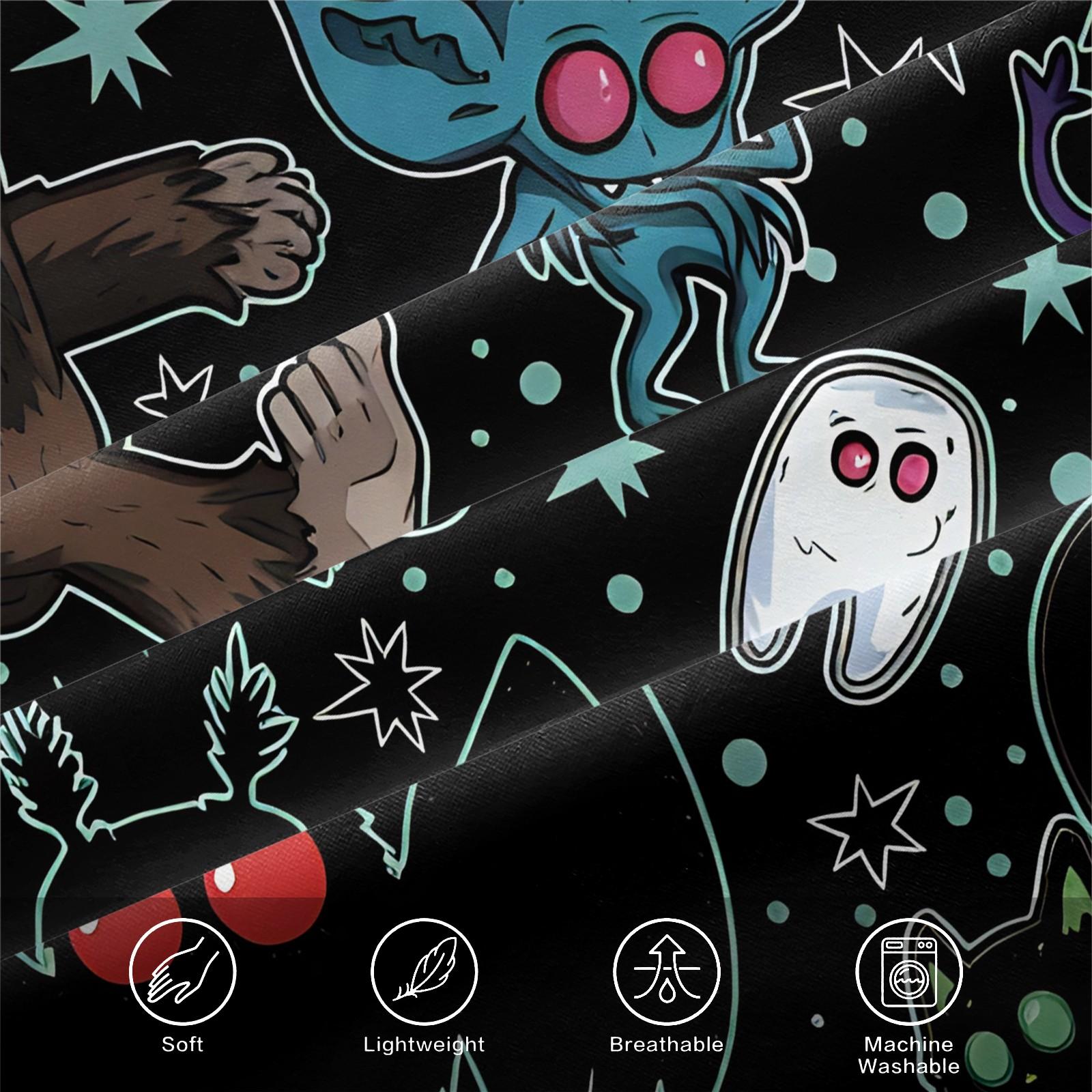 Cartoon Spooky Monster Bat Ghost Fitted Sheet Set, 1 Fitted Sheet + 2 Pillowcases, Deep Pocket Non-Slip Mattress Protector, Soft Comfy Breathable All Season Bedding, Gothic Halloween Creature Print Decorative Bedding Set For Teen Goth Bedroom Decor