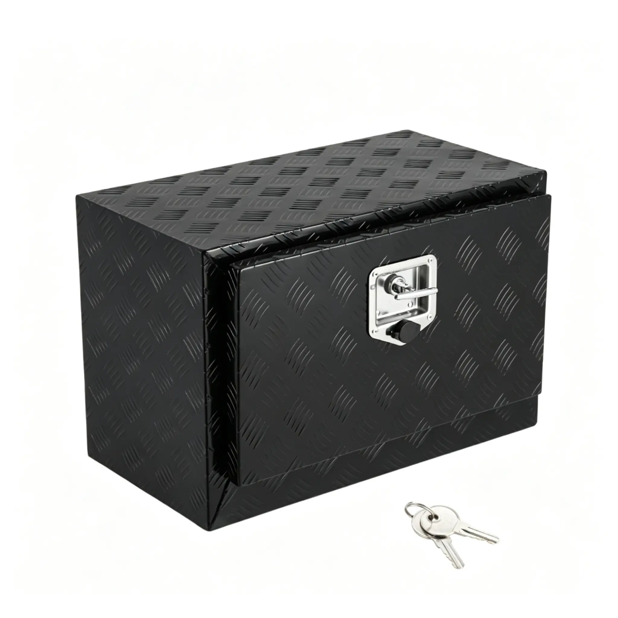Heavy Duty Aluminum Underbody Truck Tool Box, Lockable Diamond Plate Storage Box with Waterproof t-Handle & Keys, Side Opening, Black, 24'' x 14'' x 16''