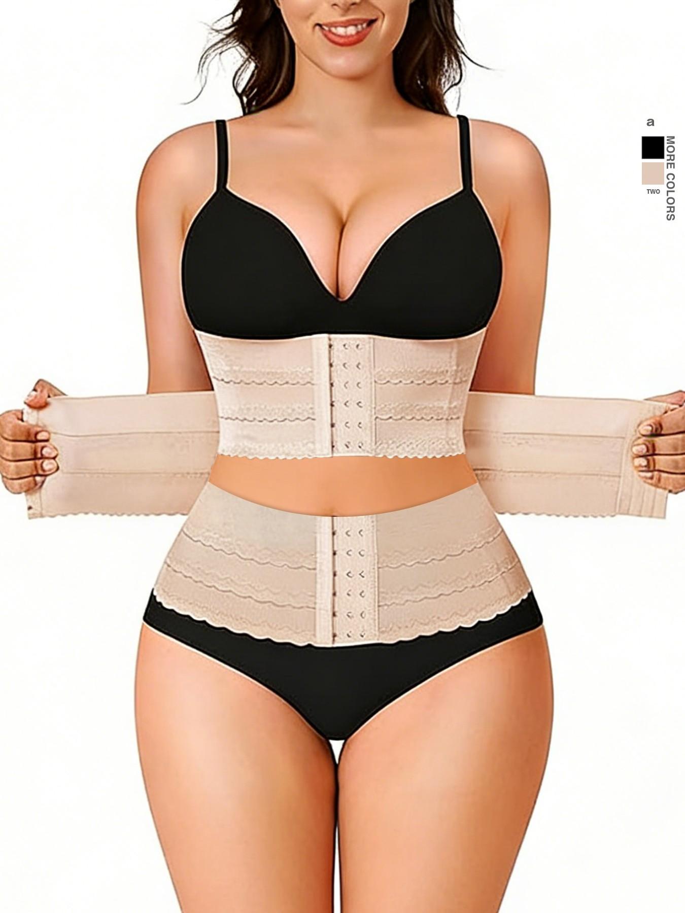 Women's Solid 3-sectional Hook & Eye Waist Trainer, High Stretch Tummy Control Corset for Daily Wear Fit, Women Shapewear Underwear Clothes Halloween dailydrip comfyessentials midsize tiktokshopbacktoschool