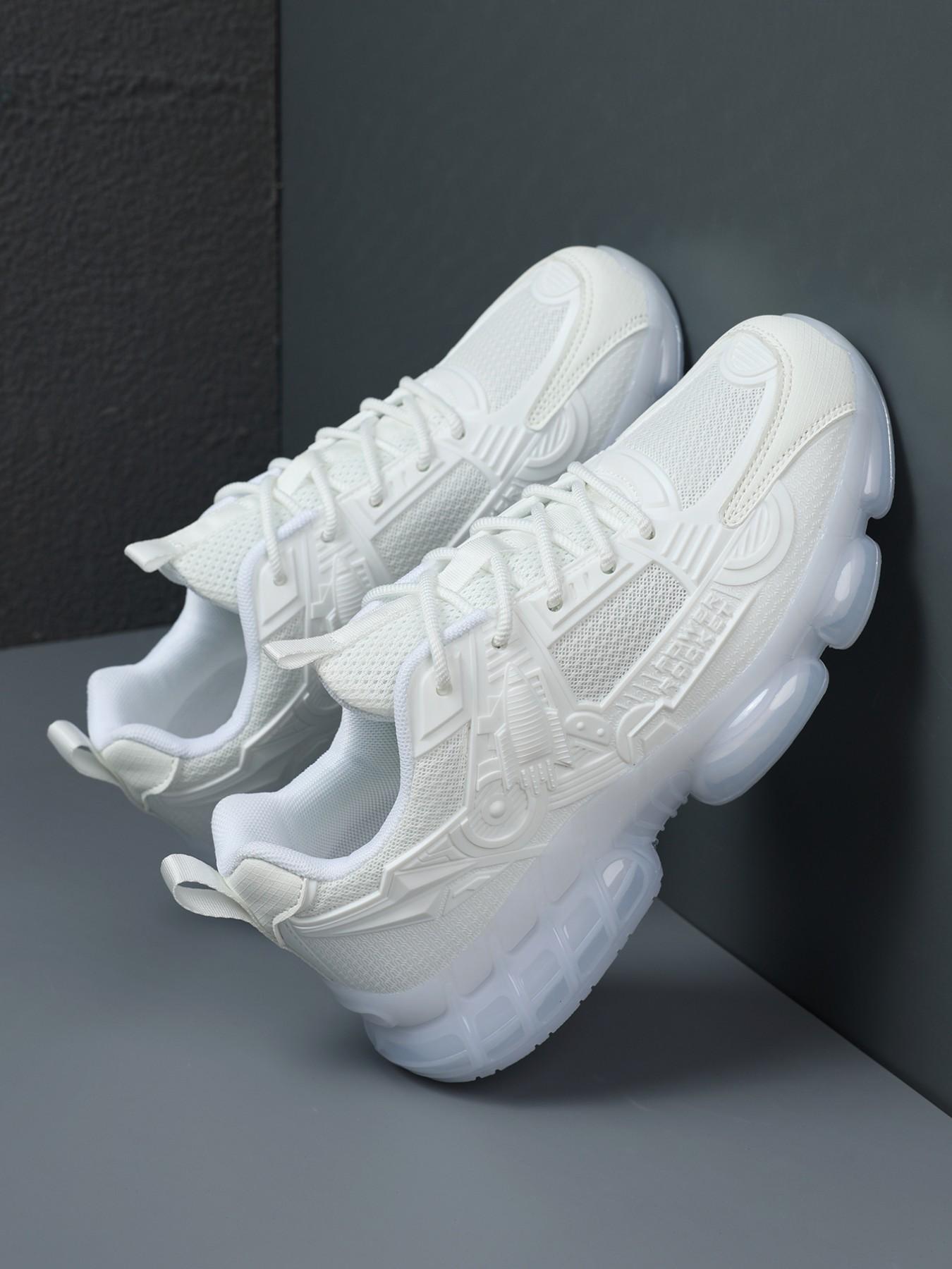 Men's Sci-Fi Style Running Shoes, Power Rocket Embossed Upper, Breathable Mesh Lining, Shock-Absorbing Transparent Sole, Lightweight, Ideal for Jogging & Fitness