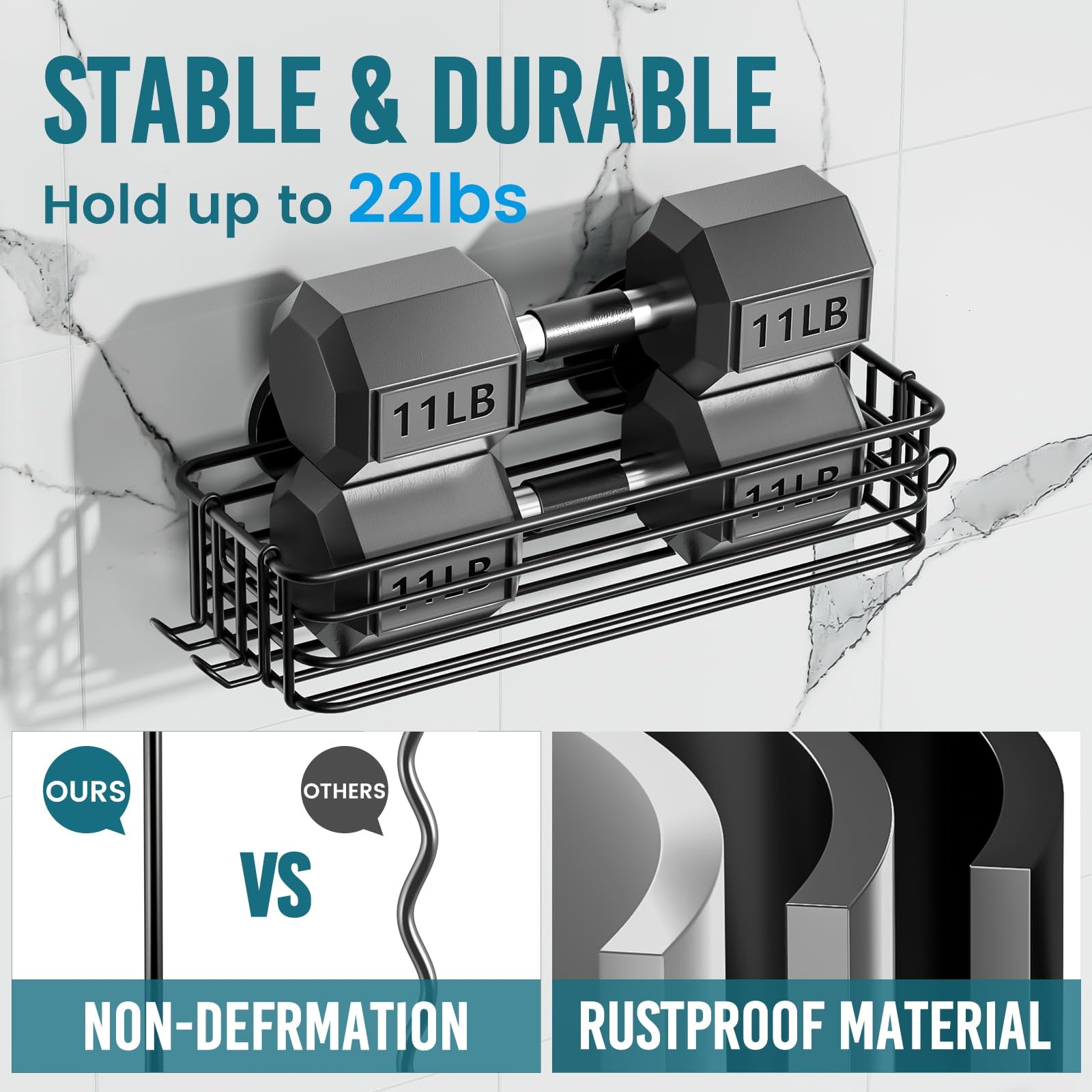 TAILI Black Metal Shower Caddy Suction Cup 2 Pack with Hooks & Soap holder, Rustproof Heavy Duty Shower Organizer for Bathroom, No Drilling