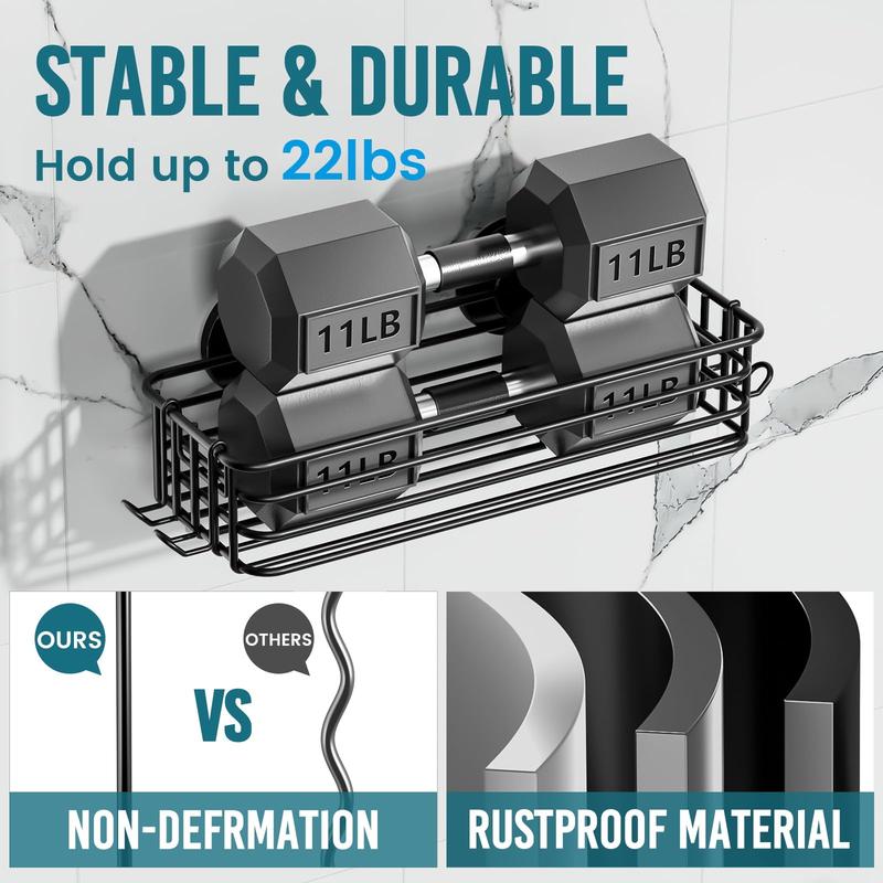 TAILI Black Metal Shower Caddy Suction Cup 2 Pack with Hooks & Soap holder, Rustproof Heavy Duty Shower Organizer for Bathroom, No Drilling