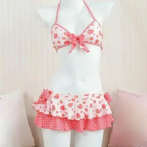 Y2K Vintage Bikini Set Women Halter Tie Back Two Piece Swimwear Low Rise Bottom Fashion Summer Beachwear Bathing Suit