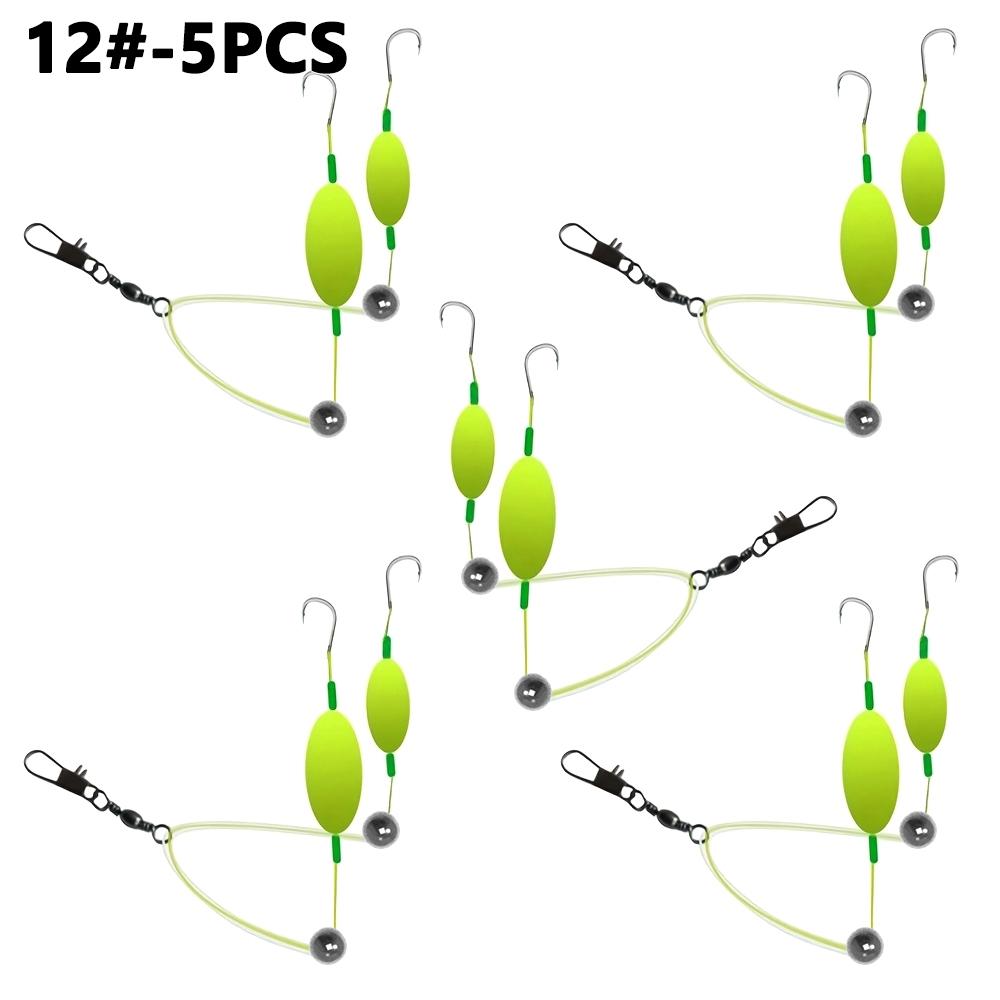 5-Pack Reverse Double Hook Rig Set with Floats and Weights, No-Tuning Design for European Carp Fishing, Suitable for Various Fish Sizes 4#-13#