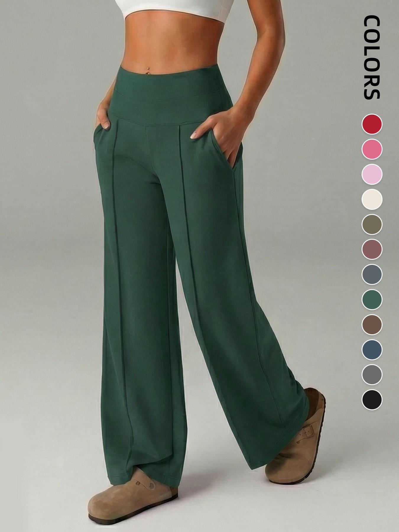 Women's Plain Loose Straight Leg Pants, Wide Leg High Waist Sporty Casual Sweatpants with Pockets, Comfortable Daily Wear Casual Comfy Sporty, Fitness Sports Pants [Fits Small - Size Up Recommended]