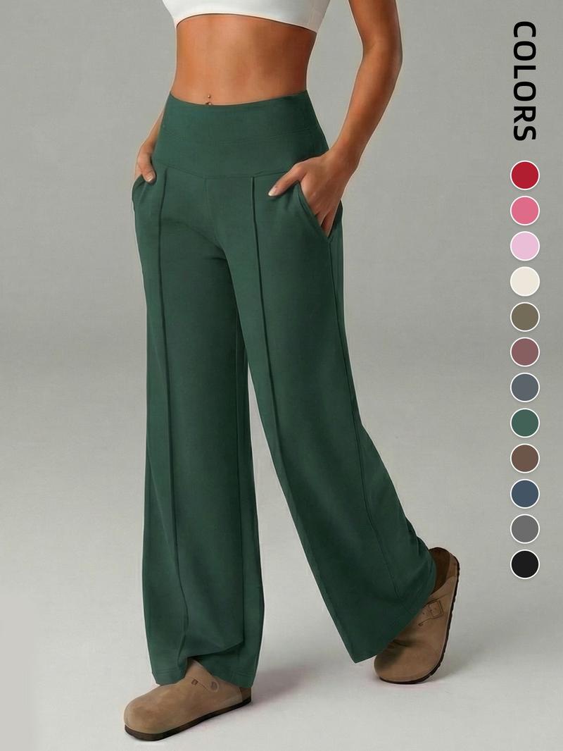 Women's Plain Loose Straight Leg Pants, Wide Leg High Waist Sporty Casual Sweatpants with Pockets, Comfortable Daily Wear Casual Comfy Sporty [Fits Small - Size Up Recommended]