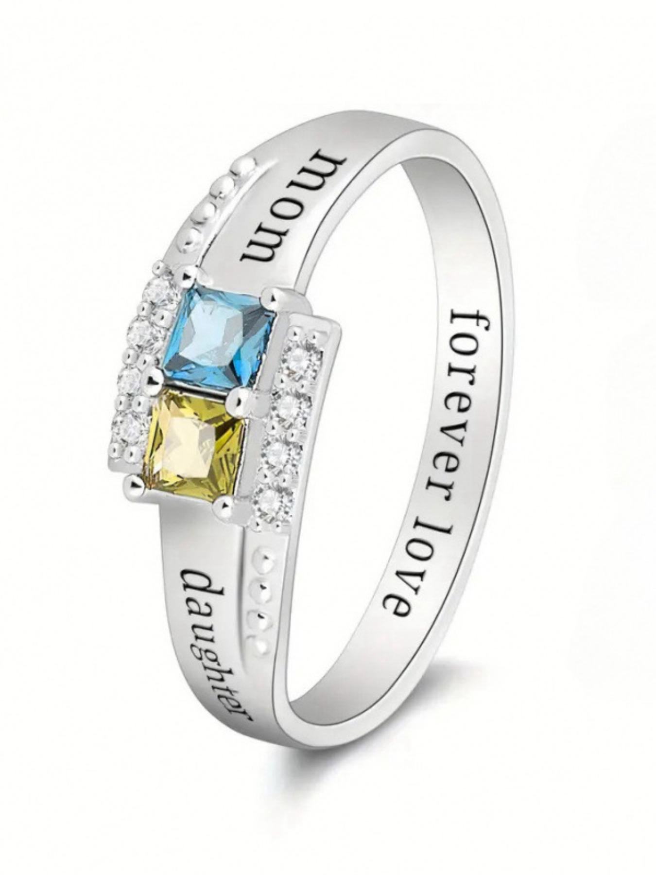 S925 Sterling Silver Ring, Fashionable Mom Daughter Engraved Lettering Jewelry, Casual Style Engagement Ring Exquisite Birthday Anniversary Gifts（with Box）, Mother Daughter Ring, Forever Love Ring