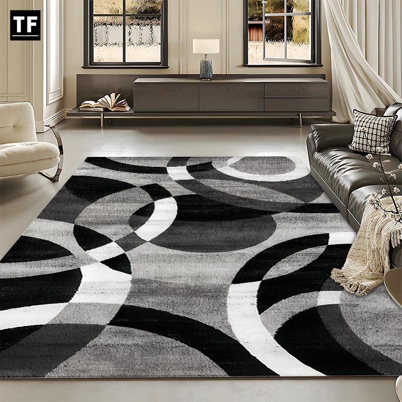 Abstract Rectangular Ring Rug: HD Printed, Double-Locked Edge, Machine-Washable, Non-Slip. Ideal for Home Rooms & Christmas Gifts, Modern Geometric Pattern Rug