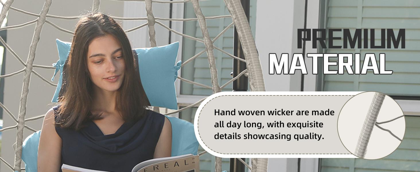 Hanging Egg Chair with Stand – Handwoven Rattan Patio Swing with Cushion, 350lb Capacity – Indoor/Outdoor Chic for Patio, Garden & Poolside