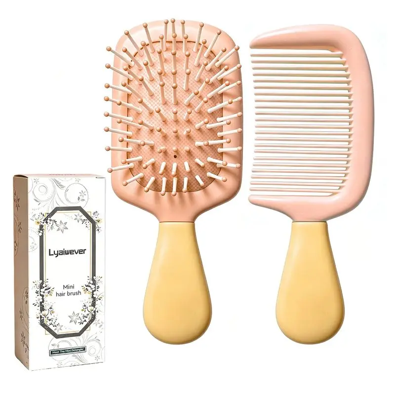 Mini Wet Hair Comb, Cute and Compact Ice Cream-Shaped Two-Piece Comb Set, Suitable for Women, Girls, Children, Portable for Travel, with Air Cushion, Dual-Use for Wet and Dry Hair, Easily Detangles Tangled Hair (Orange): Beauty and Personal Care