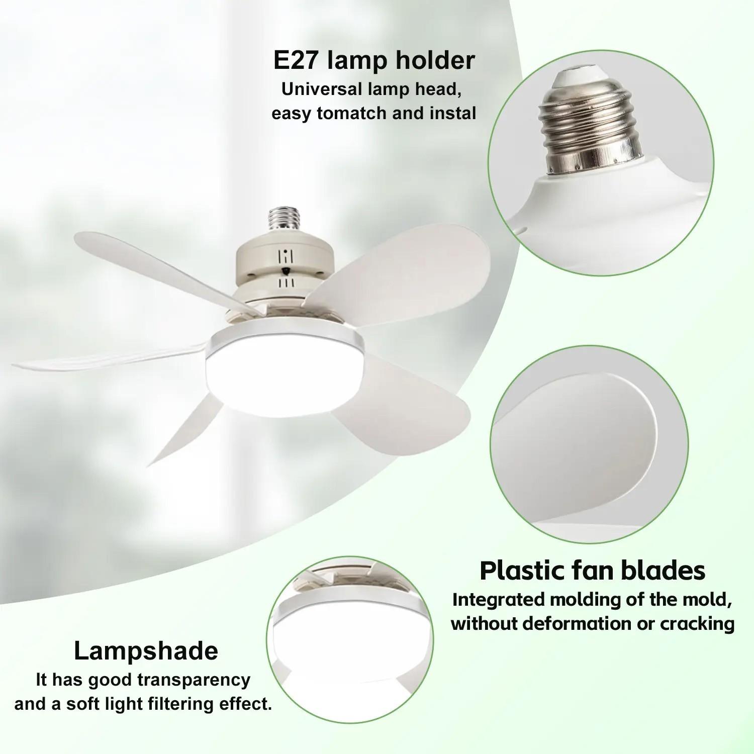 Plug-in Ceiling Fan Light with Remote Control, Pure Copper DC Motor, Variable-Speed Energy-Saving Quiet Operation with Adjustable Lighting and Timer Function, Home Decor Lighting, Atmosphere Lighting