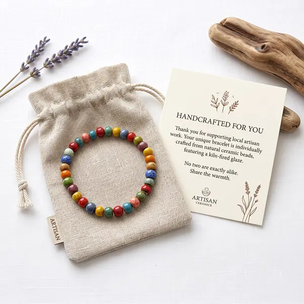 Multicolor Speckled Round High-Temperature Kiln Glaze Ceramic Stretch Bracelet, Vintage Boho Mixed Earth Tone Stackable Wrist Jewelry for Women Festival Daily Casual Wear lucky gift