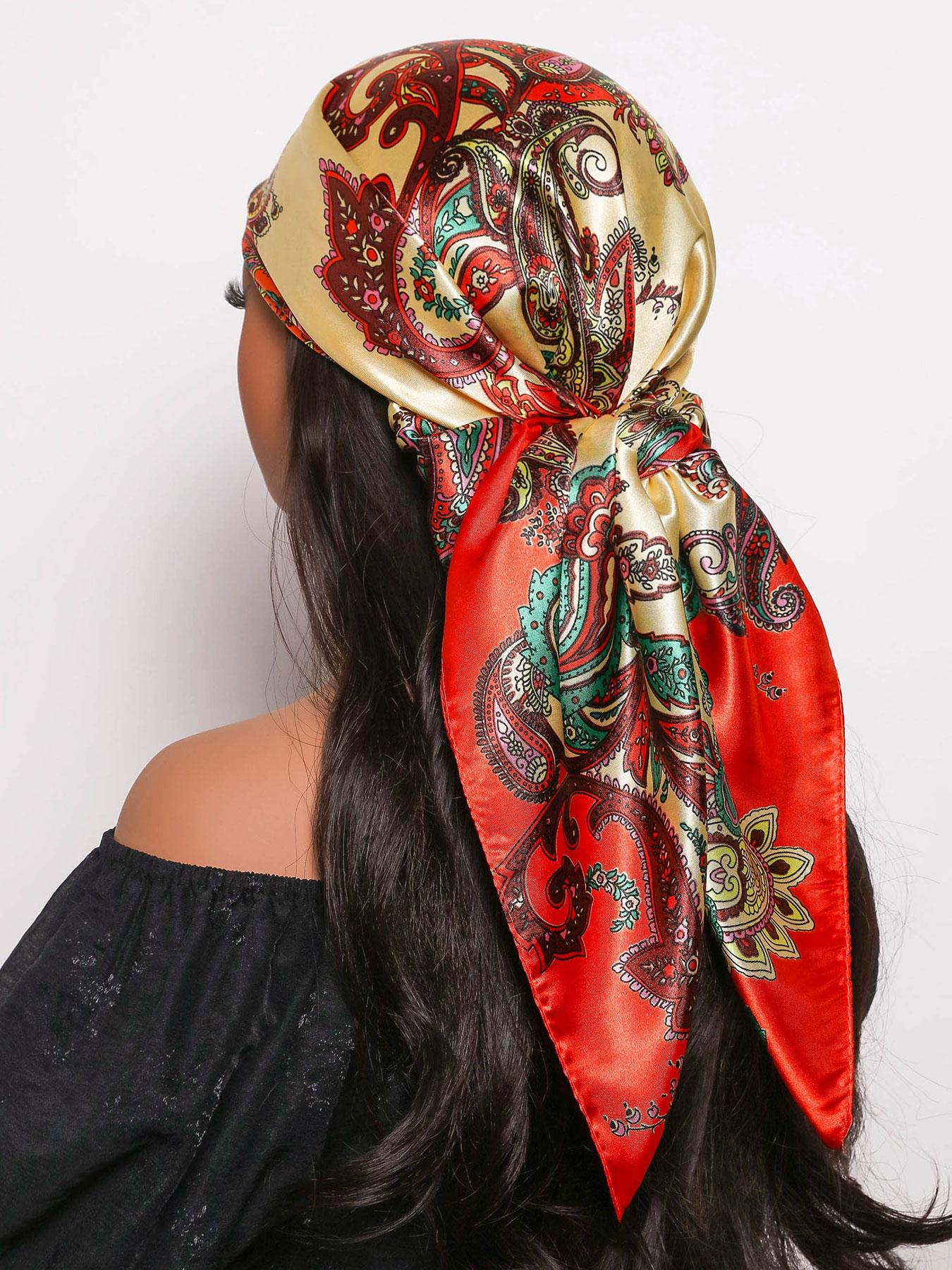 Women's Paisley Print Square Scarf, Boho Style Hair Scarf, Fashionable Hair Accessories for Women & Girls, Casual Versatile Scarf for Daily Wear