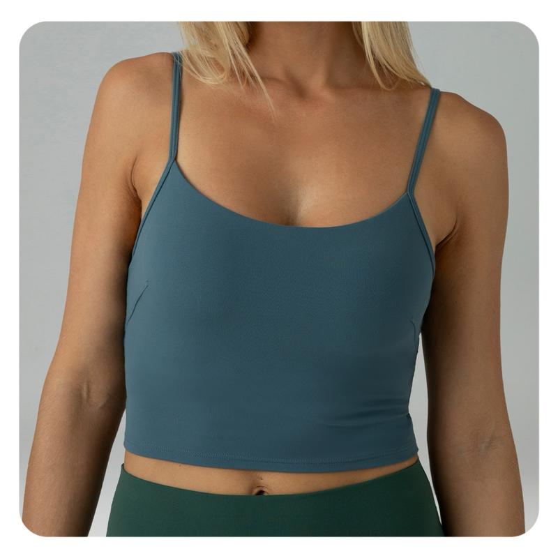 Colorfulkoala Women's Dreamlux Crop Tank Tops with Built in Bra Adjustable Workout Yoga Camisole