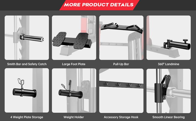 Pooboo Multi-Functional Machine Power Cage, 2000LB Squat Rack, LAT-Pull Down System, Dual Pulley Cable Crossover System, Home Gym Workout Machine with Strength Training Attachments