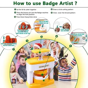 Kid Badge Button Maker Machine with 48Pcs Button Parts+Picture+Circle Cutter, DIY Pin Badges Maker Machine Set for Children Gift