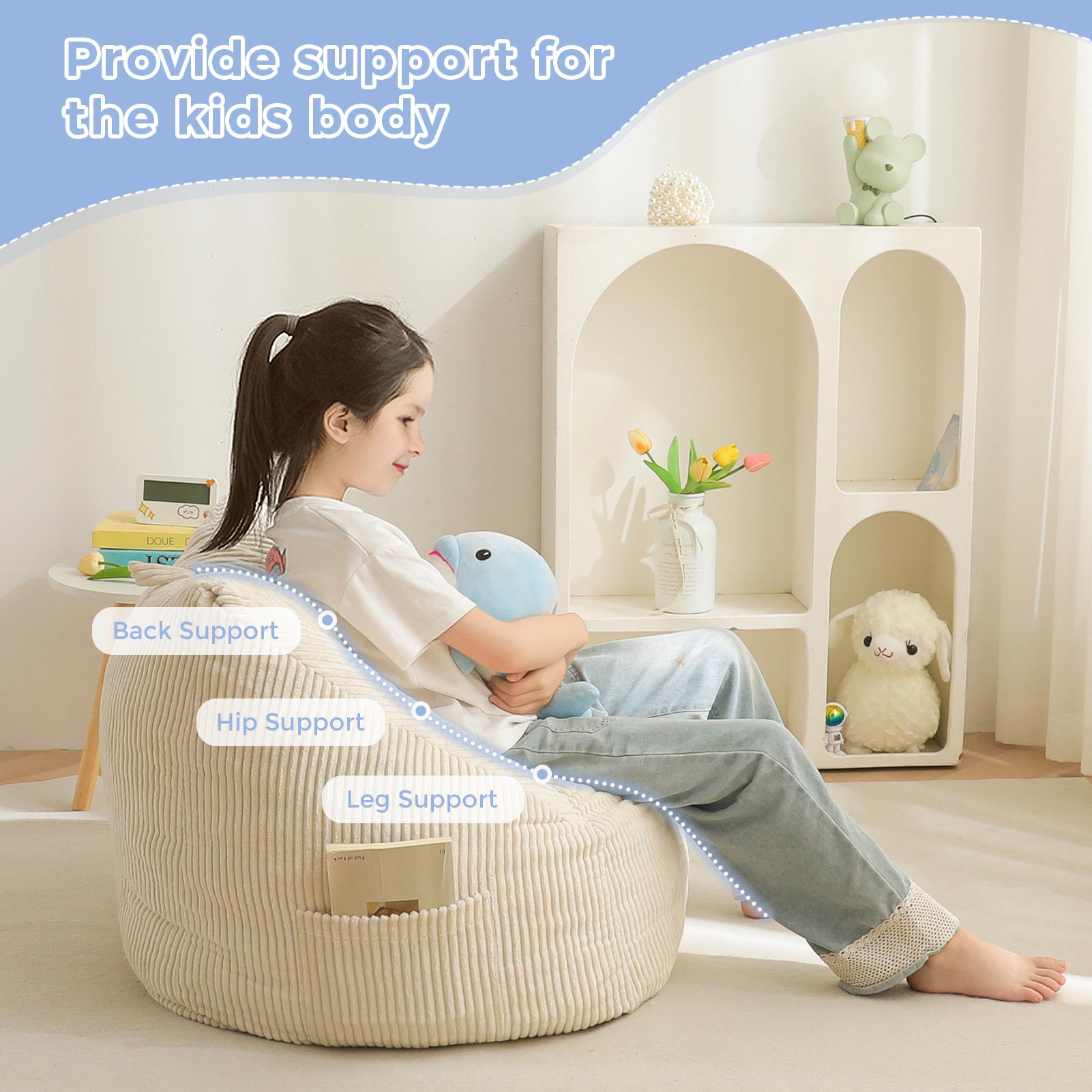 [Cute Size] MAXYOYO Corduroy Bean Bag Chair with Handle & Pocket, Foam Filled Lounger for Living Room, Gaming & Dorms