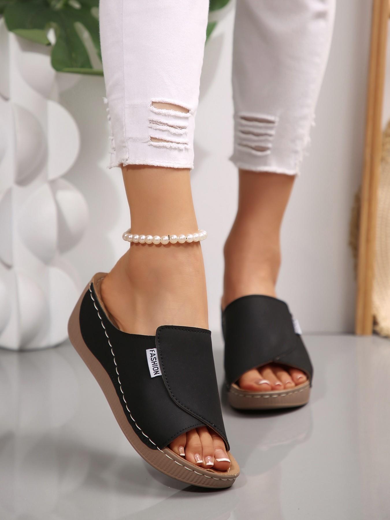 Summer New Women's Comfortable Soft-Sole Fashionable Casual All Match Sandals, Versatile Thick-Sole Solid-Pattern Beach Shoes for Outdoor Wear