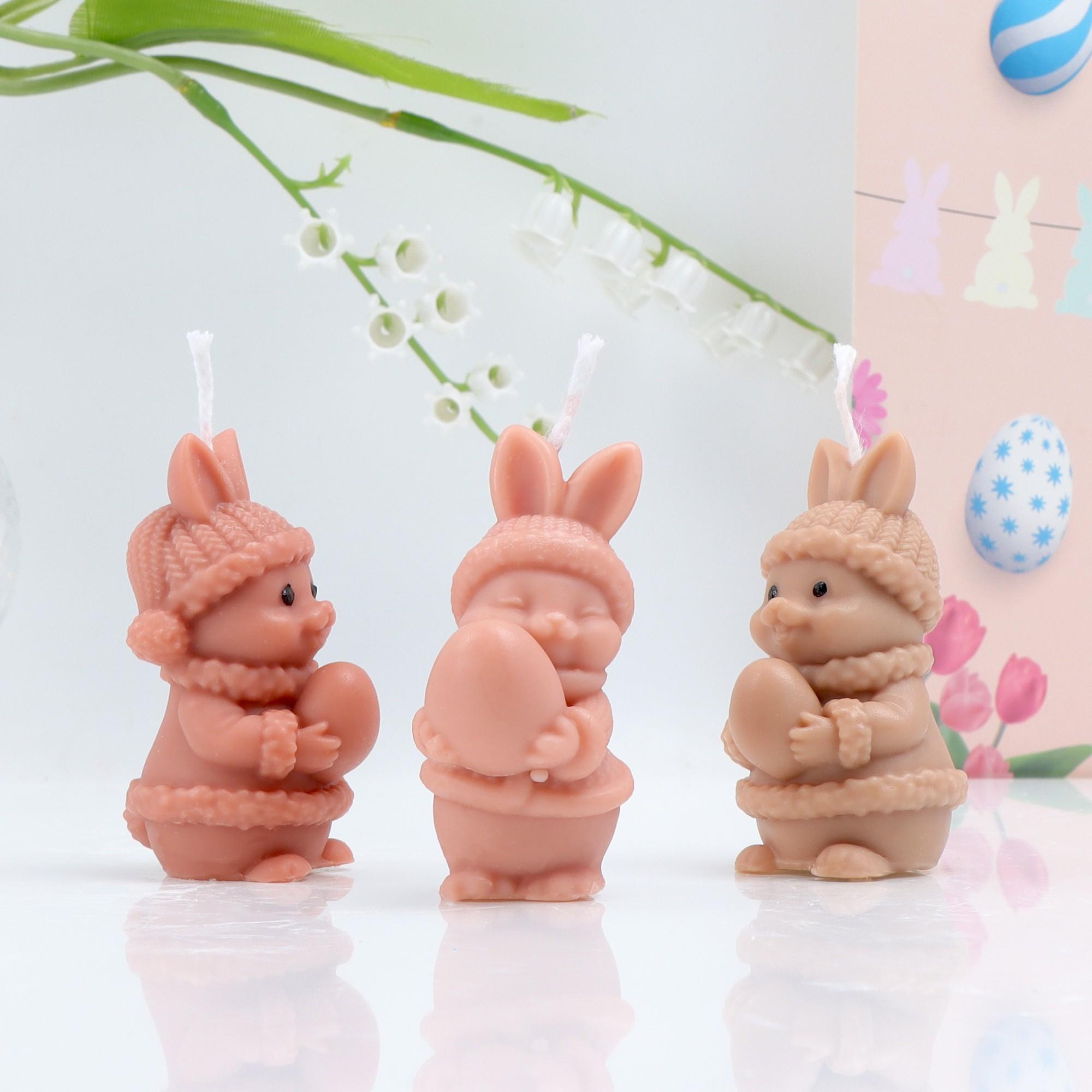 3D Easter Bunny Holding Egg Silicone Candle Mold, Cute Rabbit Hug Egg Wax Mould for DIY Scented Candle Soap Resin Plaster, Spring Easter Decor Craft Gift