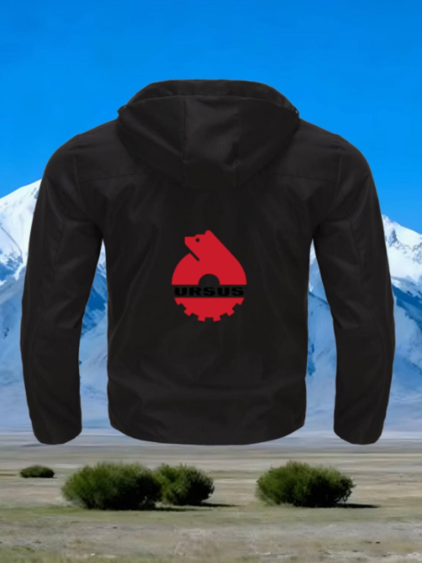 Men's Fashion Ursus Logo Lightweight Outdoor Windproof Jacket, Bear Print, Long Sleeve, Fitted, All Seasons, Durable Polyester