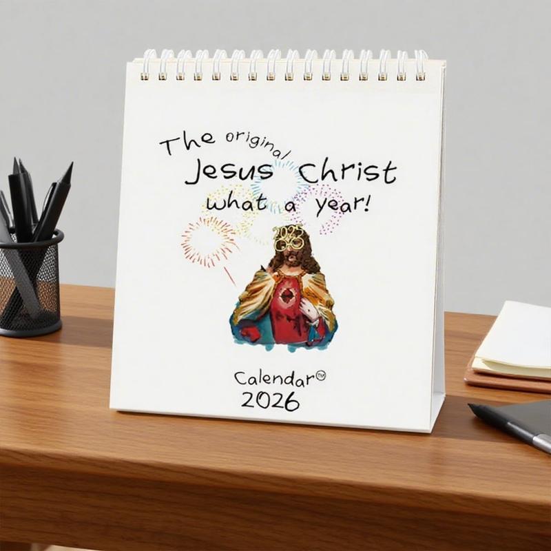 2026 Jesus Christ Desk Calendar,1/2PCS Inspirational Jesus Paintings, Jesus Christ WHAT A YEAR Calendar 2026, Suitable for Office and Living Room