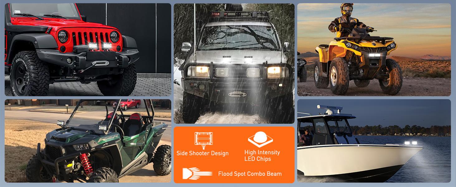 Nilight Side Shooter LED Light Bar 2PCS 4.3 Inch Triple Row Spot Flood Combo Lights Led Work Light with Wiring Harness Kit for Off Road Fog Light Driving Light on Truck SUV ATV UTV dealsforyoudays