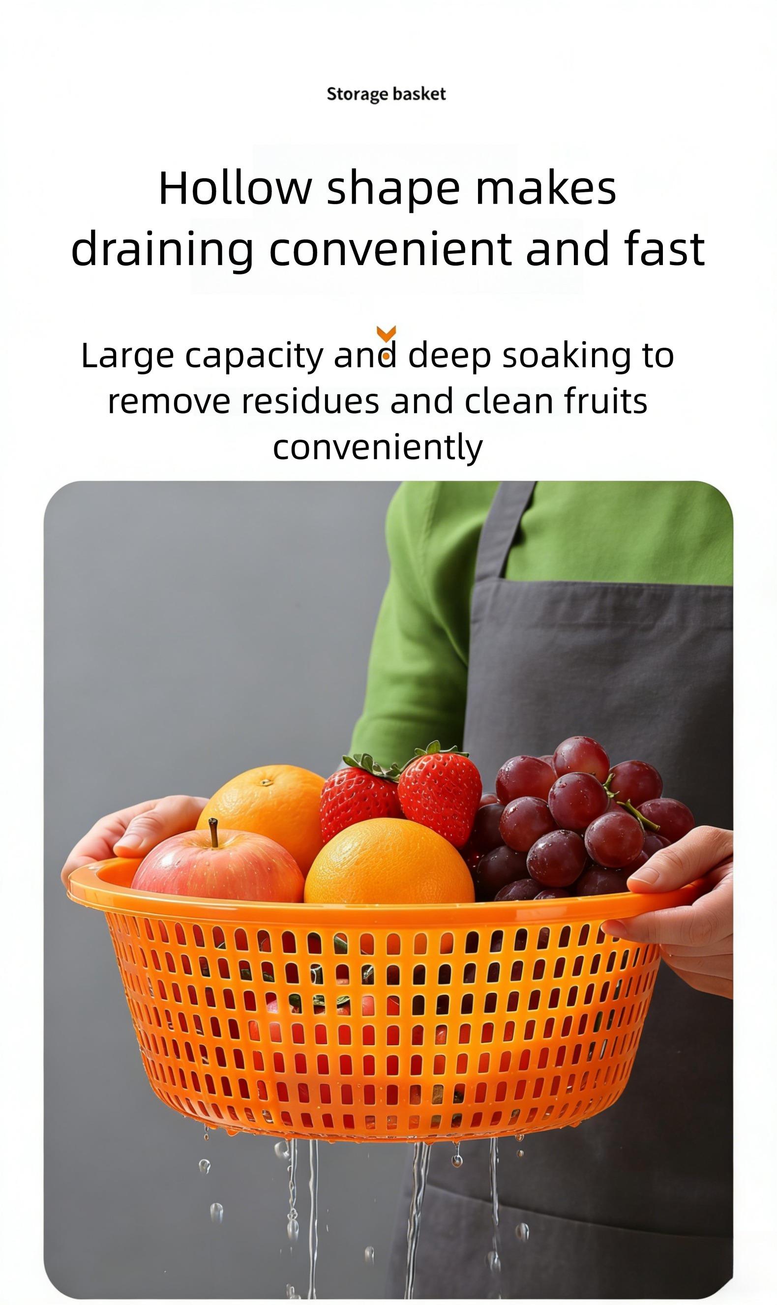 2pcs Stackable Round Plastic Colanders, Thickened Mesh with Drain Holes, Kitchen Multi-Functional Cleaning Basket, Space-Saving Design