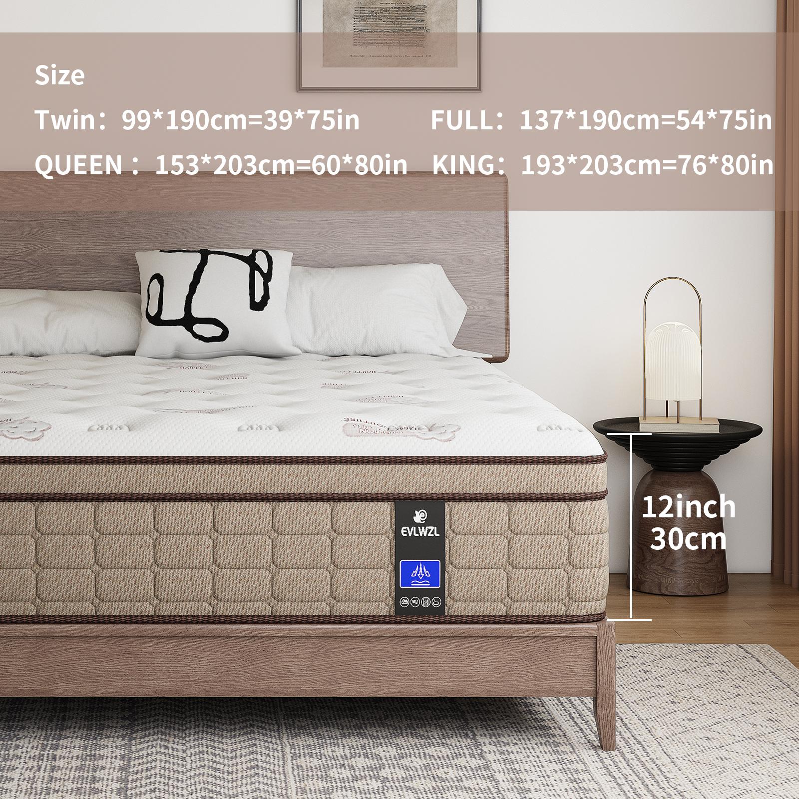 【EVLWZL】12 Inch Twin, Full, Queen, King Mattress Memory Foam And Spring, Hybrid MattressMedium Firmness, Lumbar Support, For Home Rooms Hotels, Boxed Halloween ChristmasGift Furniture Ergonomic queen size mattress Interior Modern queen size mattress
