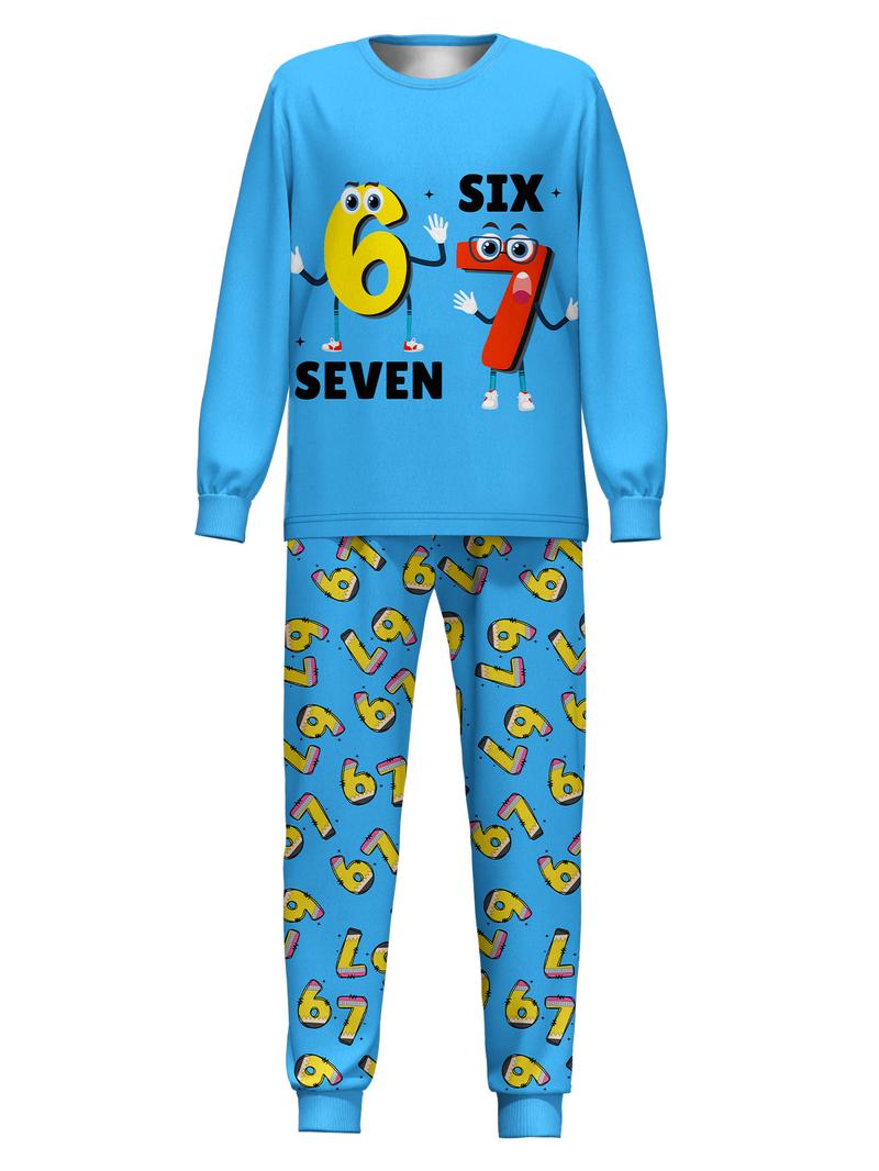 #67 Printed Long Sleeve Pants Pajama Set, Cute Cartoon Design for All Seasons, Perfect Gift for Reading Festival,Kids Valentine Pajamas,World Book Day Pajamas for Kids, Cute Storybook Style Sleepwear, School Event Outfit