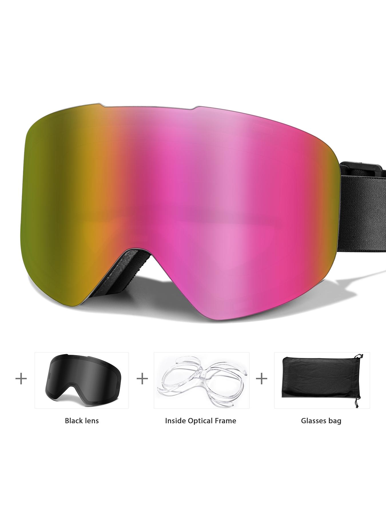 Ski Goggles with Uv400 Protection+ Replacement Lenses, Anti-Fog, Interchangeable Magnetic Lenses, OTG-Friendly, Frameless Design, Snowboard Goggles for Men Women