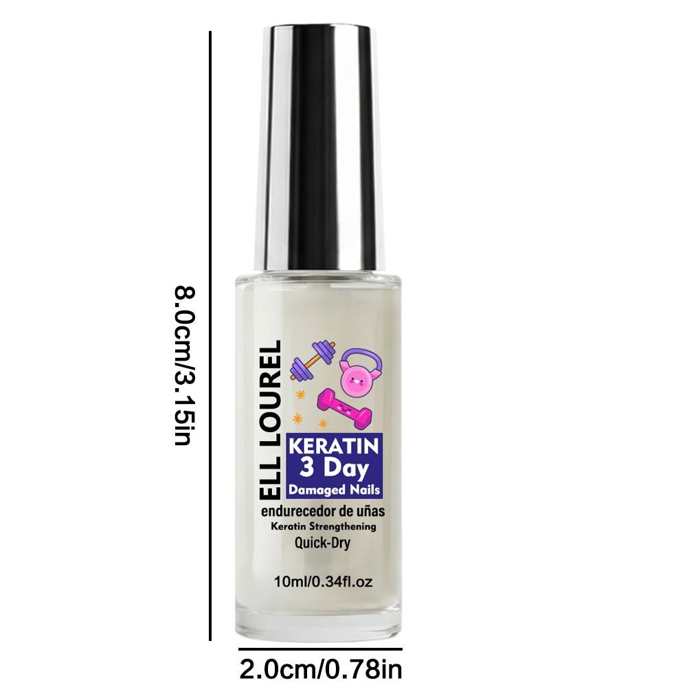 ELL LOUREL Keratin 3 Day Damaged Nails Strengthener, 10ml Quick-Dry Keratin Infused Nail Hardener & Nourishment Treatment for Weak, Brittle & Damaged Nails, Promotes 3-Day Effective Nail Strengthening, Prevents Breakage & Damage and Peeling Nails