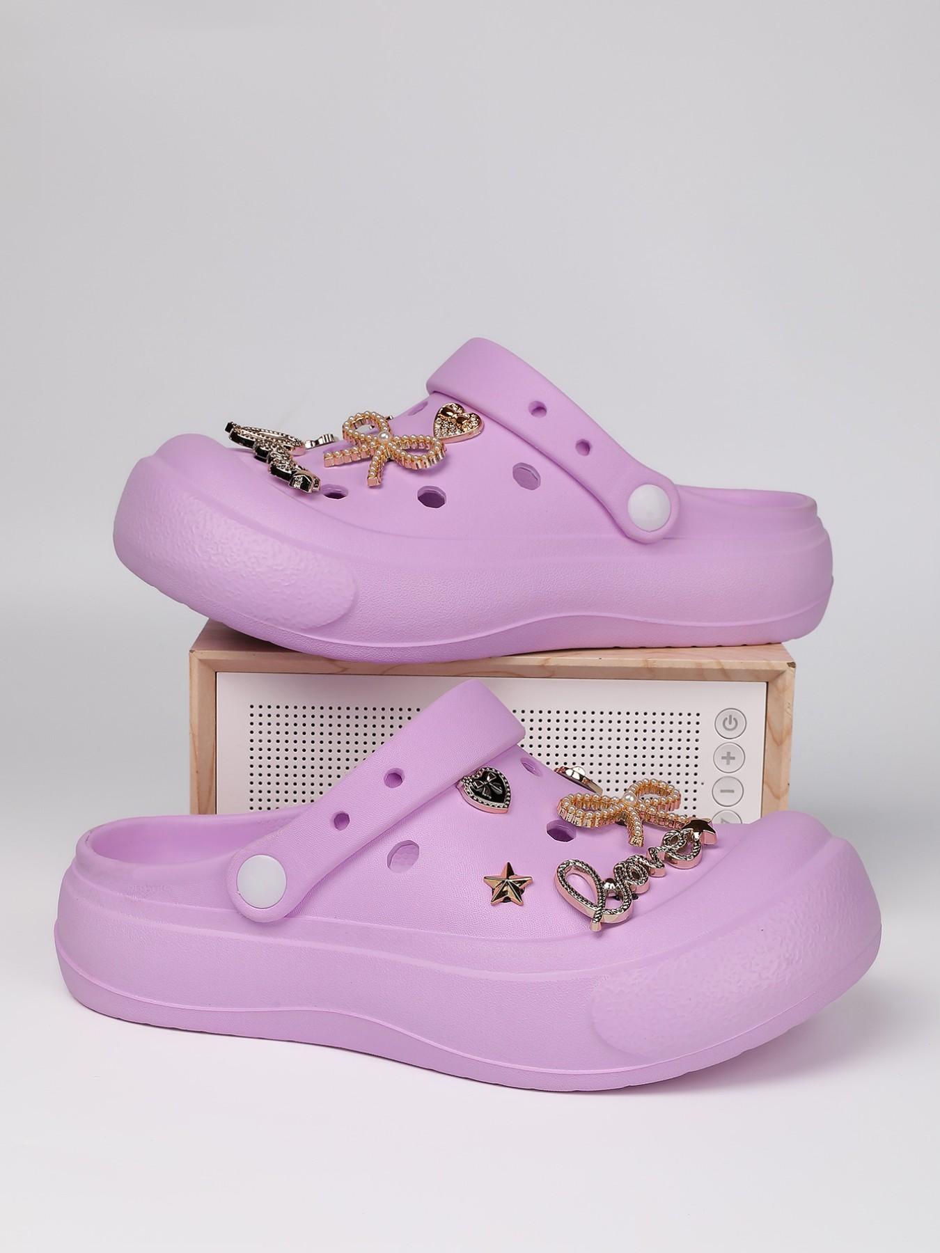 Women's Thick Sole Hole Shoes with Rhinestones and Bow, Unique Design Versatile Outdoor Sandals, Comfortable Eva Material for All Seasons