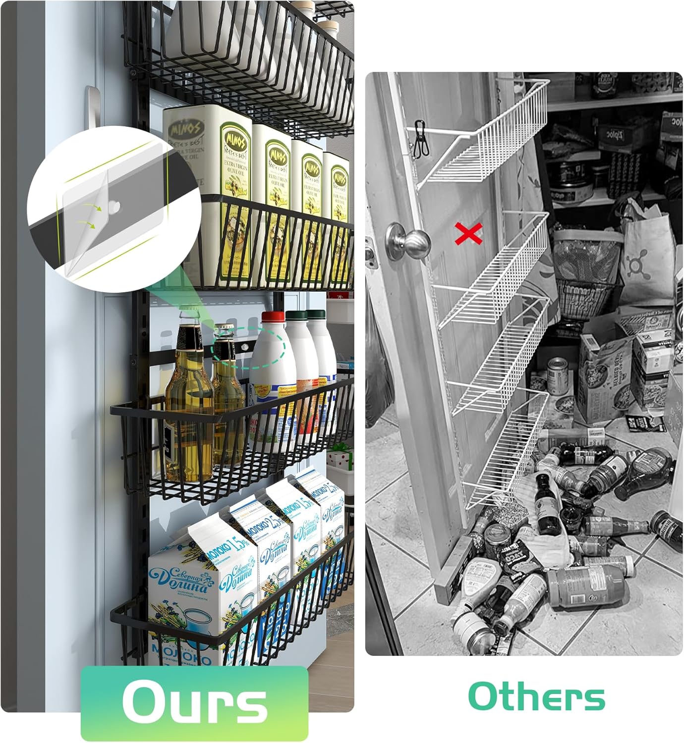 16 Inch Wide Narrow Over The Door Pantry Organizer, Pantry Organization and Storage, Black 8-Tier Metal Hanging Deep Basket Wall Spice Rack Seasoning Shelves, Home & Kitchen Essentials A