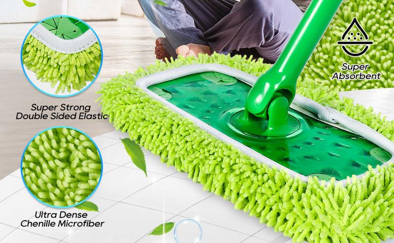 KEEPOW Dry Sweeping/Wet Mopping Cloths for Swiffer Sweeper Mop Deluxe Reusable & Washable Microfiber Mop Pads for All 10 Inches Flat Mop (Mop is Not Included)