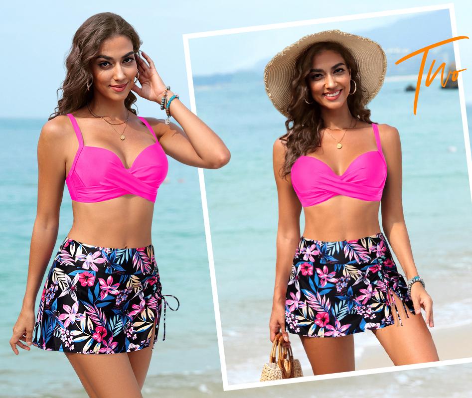 Yonique Womens Underwire Bikini with Skirt - Push Up Bathing Suit Two Piece High Waisted Swimsuit 2026 Swimwear