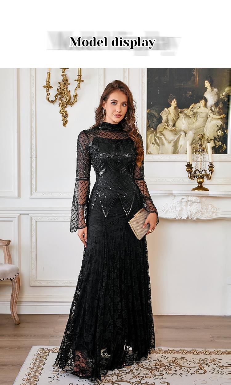 Celesmeety Spring 2026 Women's Floral Slim Fit Long Dress, Elegant Mesh Long Sleeve Formal Wear Wedding Guest Evening Gown, Fashionable and Comfortable