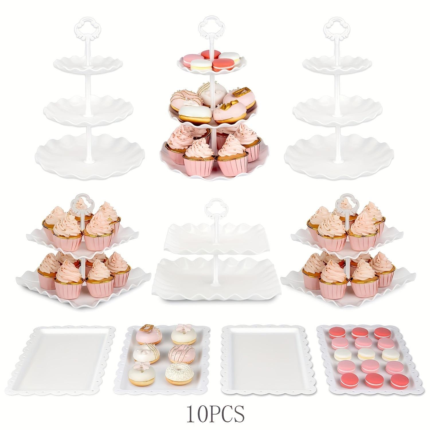 10pcs Cake Stand Set with 3 Double-Tier And 3 Triple-Tier Cupcake Stands, 4 Appetizer Trays, Perfect for Birthdays Bridal Showers
