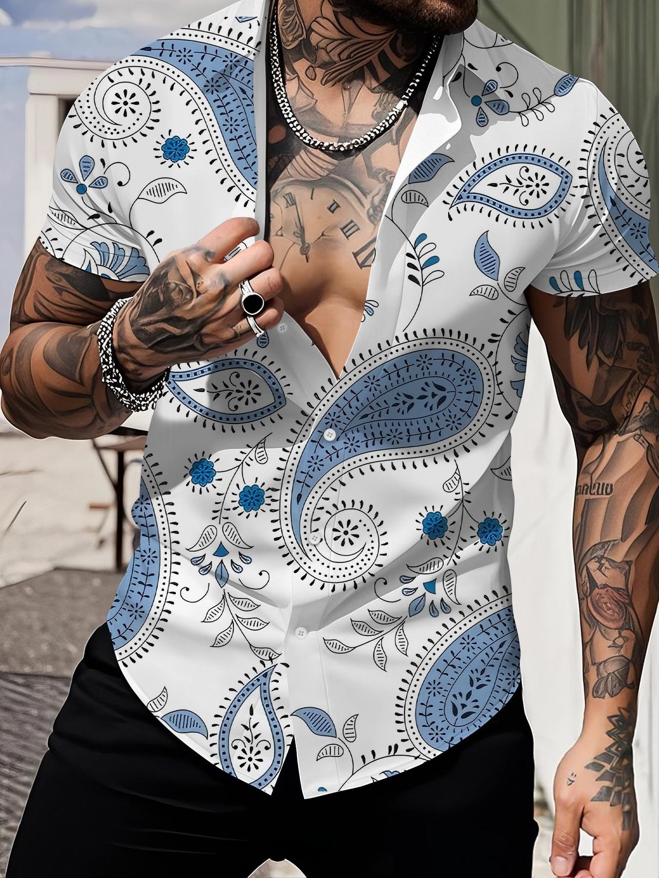 Classic Paisley Pattern Casual Shirt, Men's Loose Fit Turn-Down Collar Short Sleeve Top, All over Print, Comfortable Daily Wear