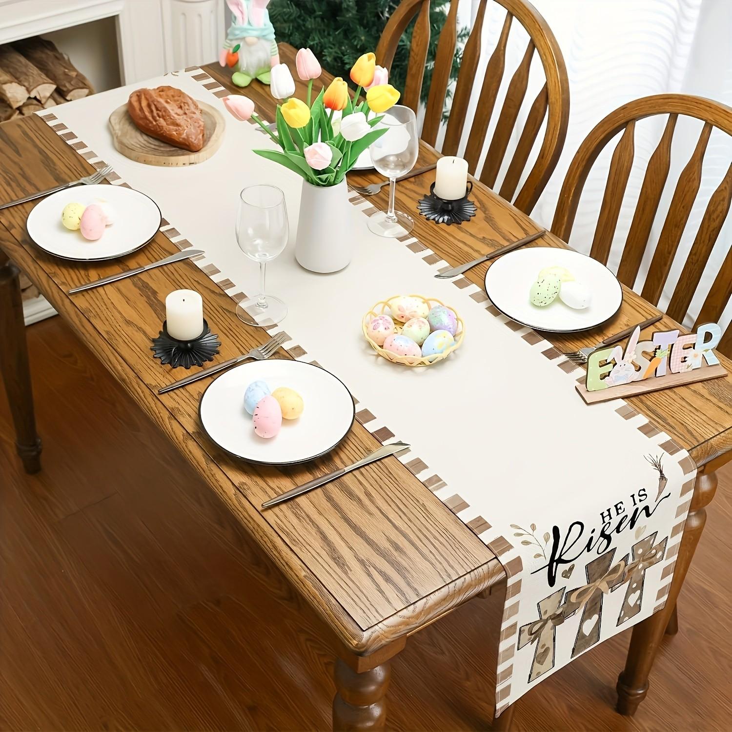 1/7pcs Easter Table Runner  Table Mats with "He is Risen" Design, Spring Holiday Decor for Indoor/Outdoor Dining, Festive Table Setting | Spring Holiday Decor | Table Mats, Easter Decorations