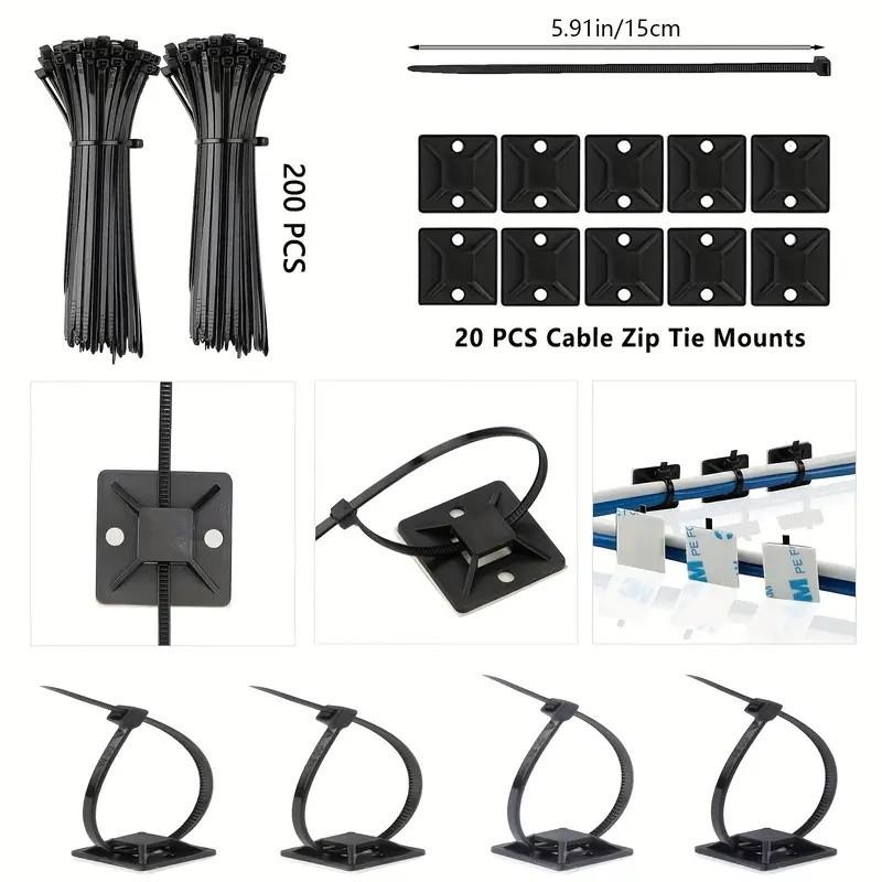 352 Piece Cable Management Tool Kit, Cable Organizer, 4 Cable Sleeves, 43 Clips, 10 Wire Holders, 22 Ties, 20 Wall Mounts, 200 Fasteners for TV Office Home Electronics