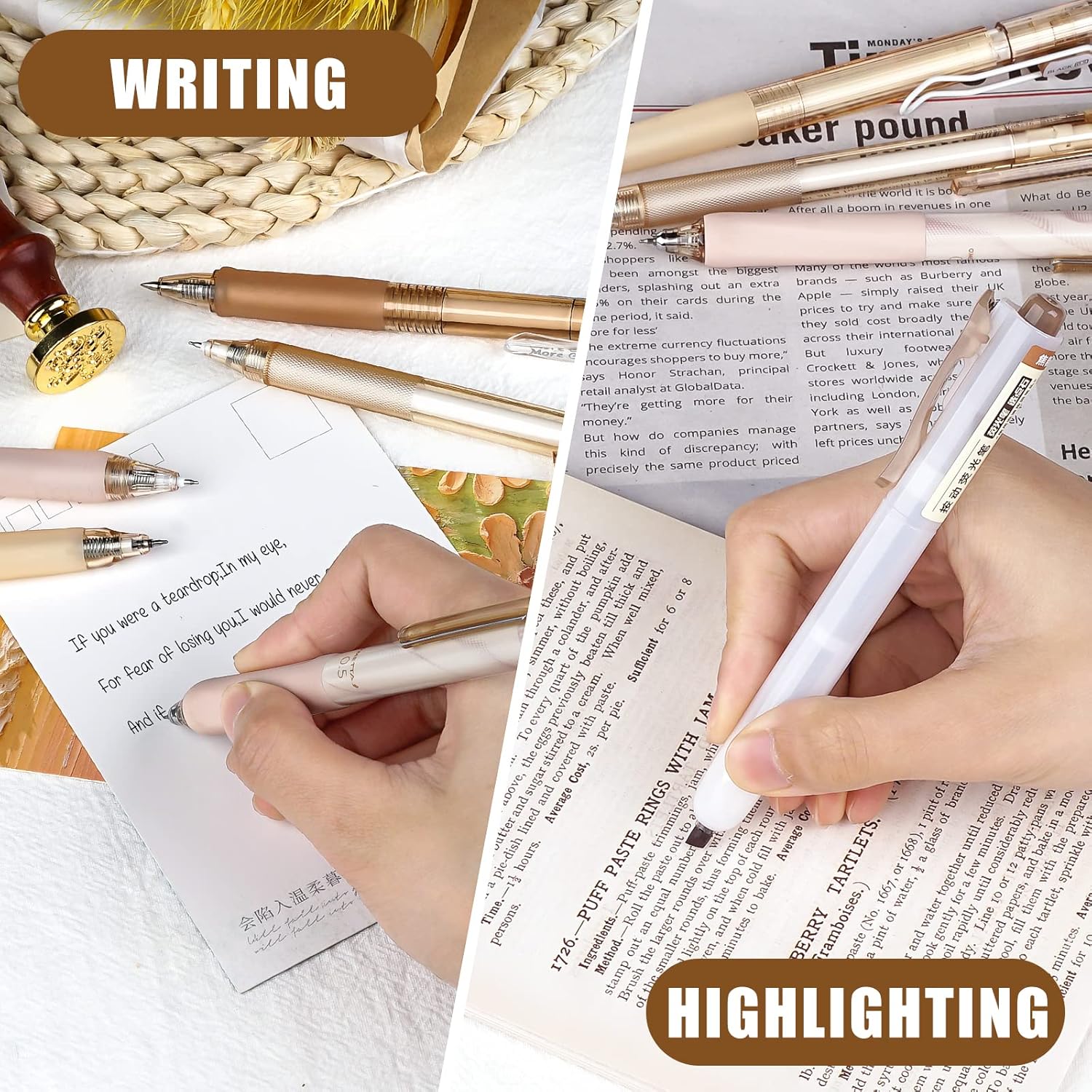 Four Candies Rose Series Gel Pens Set of 12 with 10 Black & 1 Pink Ink 0.5mm Fine Point for Smooth Writing School Office Supplies Girly Aesthetic Desk Accessories for Women Christmas Gift, Adults and Artists, Nurse Aesthetic