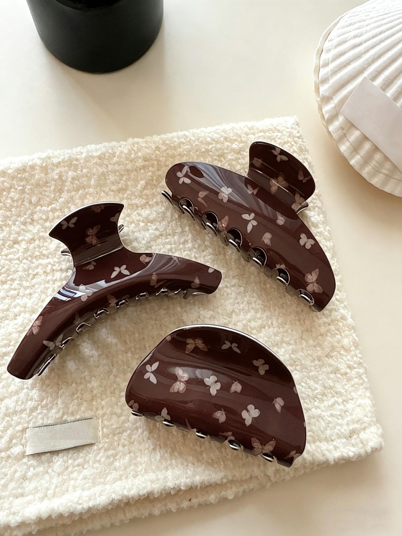 Vintage Elegant Butterfly Print Hair Claw Clip, Versatile Back-Of-Head Hairstyle Shark Clip, Stylish Hair Accessory for All Seasons