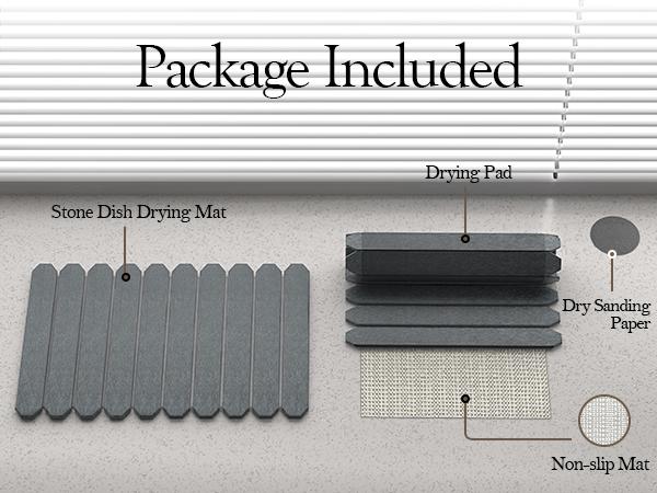 Msercuor Large Stone Dish Drying Mat 24"x16" Diatomaceous Earth Collapsible Quick Drainage for Kitchen Counter with Sanding Paper & Anti-Slip Pad Coasters Tableware