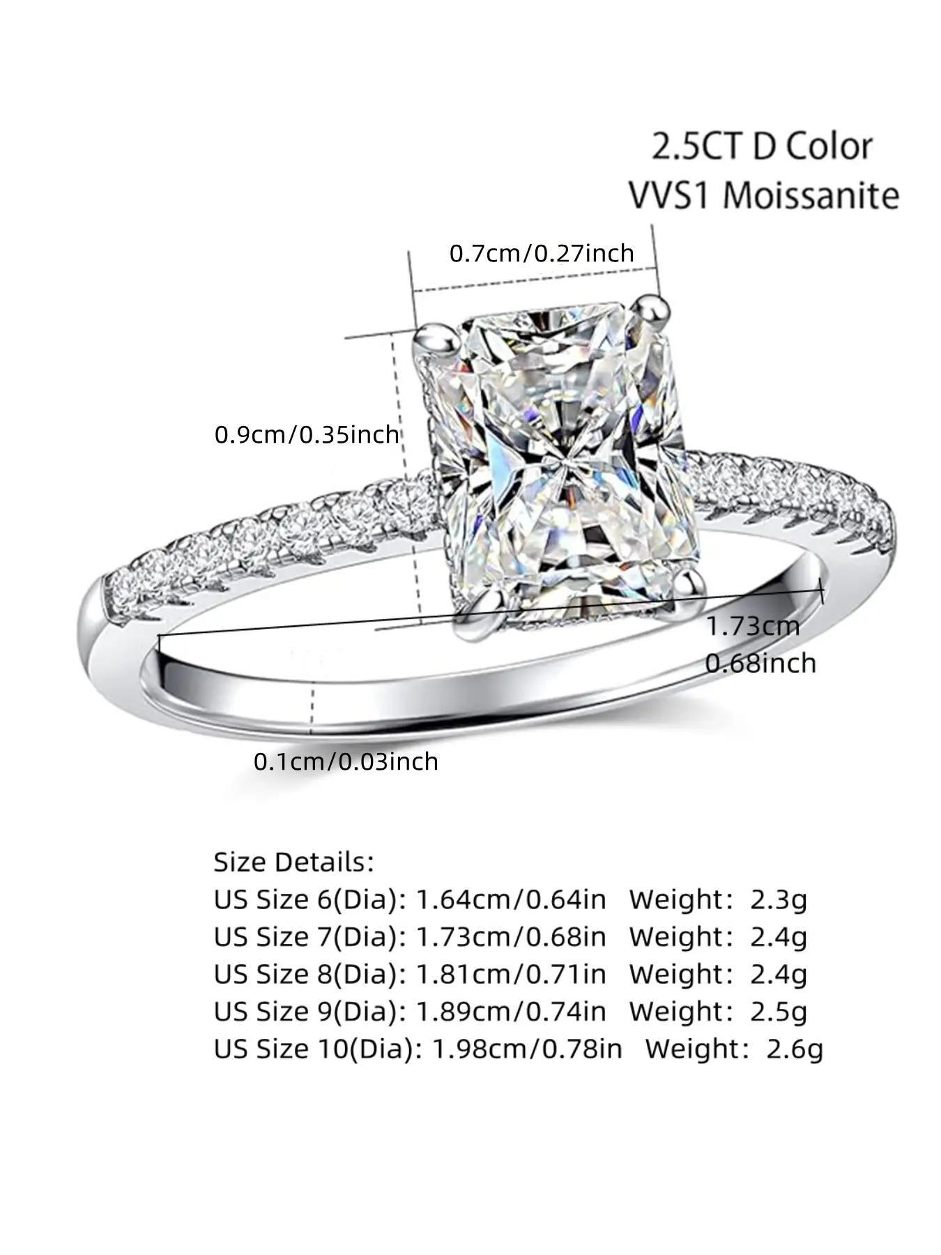 Elegant Moissanite Ring Rectangular Cut Bridal Wedding Engagement Ring Stackable Promise Rings for Women & Girls Anniversary Valentine's Gift