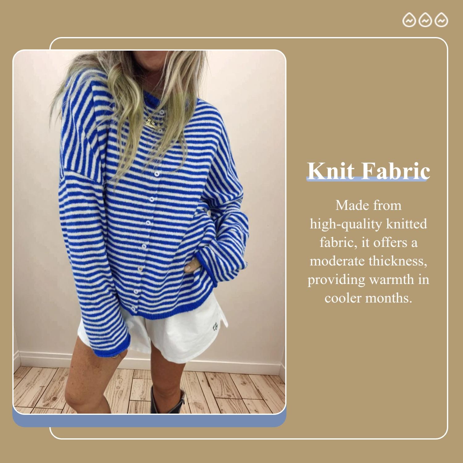 Women's Striped Knitted Sweater Cardigan, Casual Basic Knitwear Long Sleeve for Fall & Winter, Fashion Women's Knit Clothing for Daily Wear