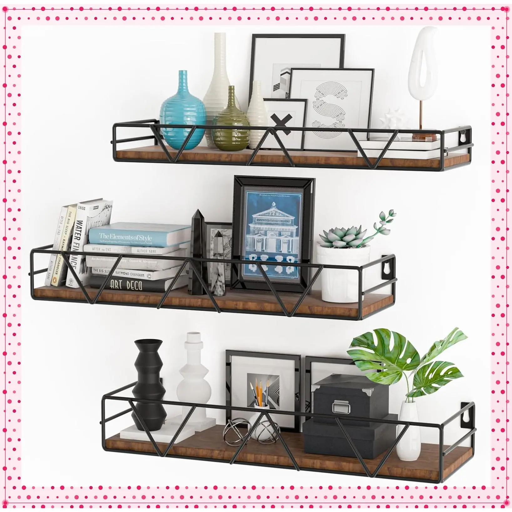 Set of 3 Wood Floating Shelves, Farmhouse Wall Mounted Storage Shelves for Bedroom, Living Room, Bathroom, Kitchen, OfficeGift