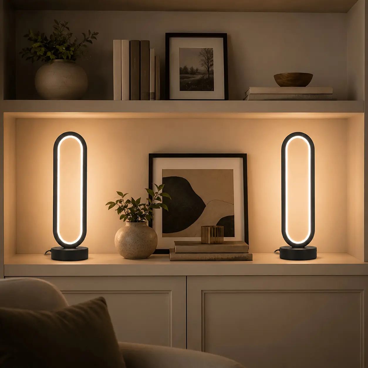 Set of 2 UMEUC Dimmable LED Desk Lamps, Black Modern Oval Design, USB-Powered Desk Lamps, Bedside Night Lights Suitable for Bedrooms, Living Rooms, and Offices, Home Decor and Birthday Gifts