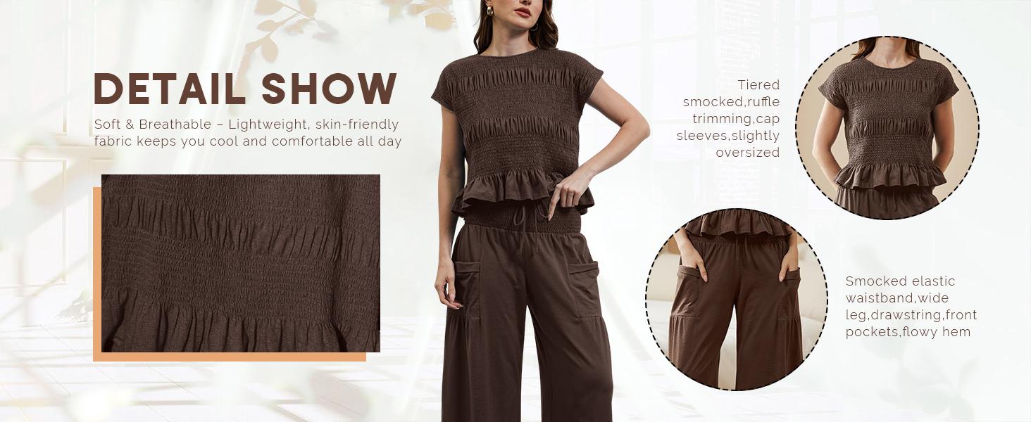 Molitree Women’s 2-Piece Smocked Top & Wide-Leg Pants Set–High-Waisted Lounge Outfit with Pockets Casual Boho Matching Set Clothes Ruffle Molitree Women’s 2-Piece Smocked Top & Wide-Leg Pants Set–High-Waisted Lounge Outfit with Pockets Casual Boho Matching Set Clothes Ruffle